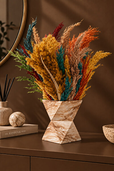 betonmall Pampas Dry Flower Arrangement in Concrete Pot Artificial Shocked Pa...