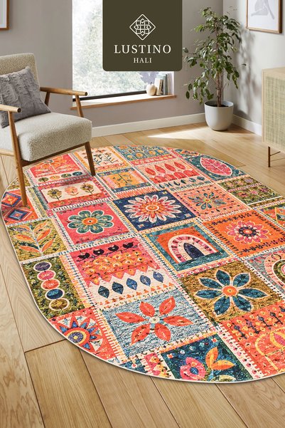 Lustino Halı Yıkanabilir Oval Halı Kaymaz Taban Leke Tutmaz Salon Halısı Mutf...