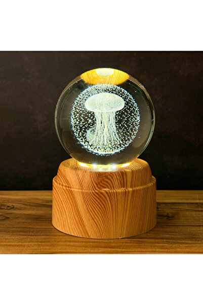casa rosa Rotating Laser Engraved Crystal Ball Night Light Wooden Base Gift