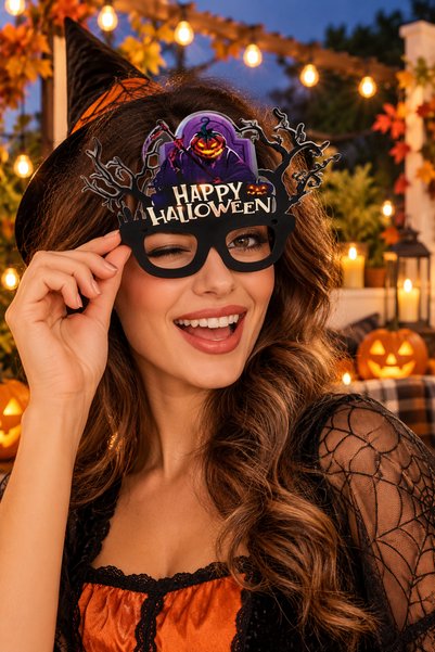 DODOMAR Halloween Cadılar Bayramı PVC Kaplı Parti Gözlüğü Mor Balkabaklı Happ...