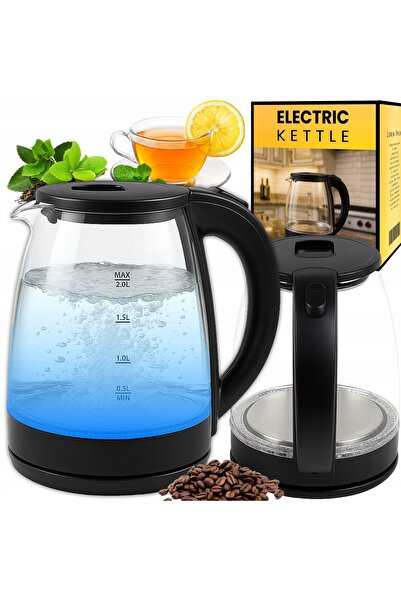 Retoo Fierbător electric din sticlă, fără fir, iluminat cu LED, de mare puter...