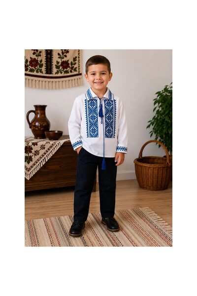OEM Traditional Blouse for Children Geometric Rhombus Blue 4 Years
