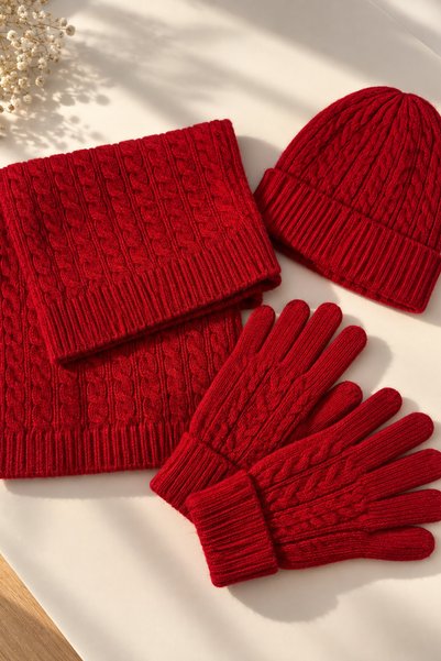 jasmina store Women's Knitted Scarf, Beanie, Gloves 3-Piece Winter Accessory Set