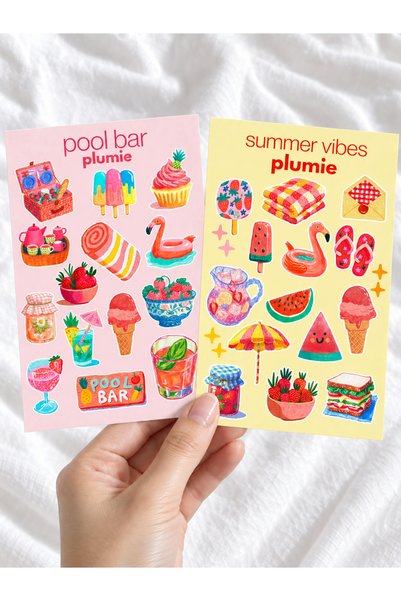 Plumie Pool Bar and Summer Vibes 2-Piece Sticker Sheet Set - Notebook, Planner