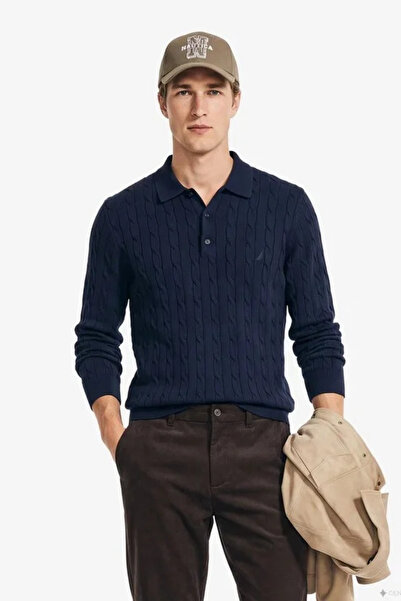Nautica Men's Navy Blue Regular Fit Knitwear Sweater