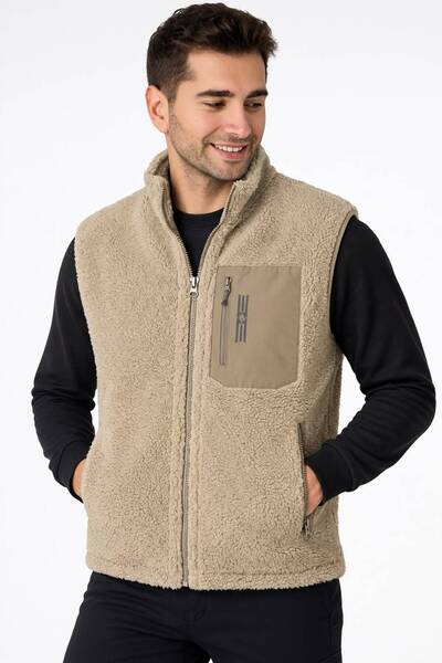 CROZWİSE Bej Erkek Outdoor Polar Yelek 4019-02