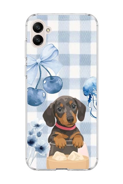 lelia Samsung Galaxy A06 Compatible Sausage Dog Blue Plaid Printed Transparen...