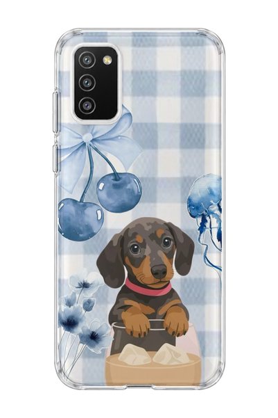 lelia Samsung Galaxy A02S Compatible Sausage Dog Blue Plaid Printed Transpare...