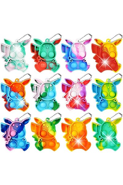 Type-C Set de 12 brelocuri senzoriale antistres Pop It din silicon, mini jucă...