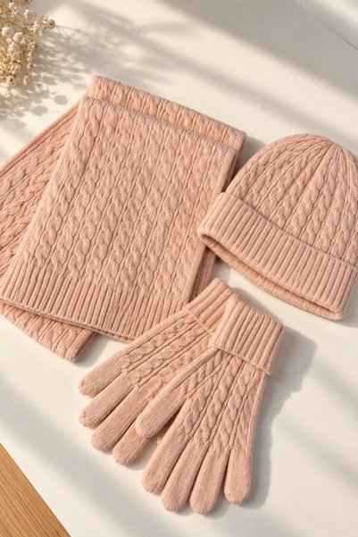 jasmina store Women's Knitted Scarf, Beanie, Gloves 3-Piece Winter Accessory Set