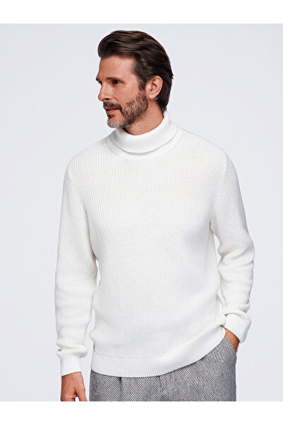 OMBRE Herrenpullover, klassische Passform mit Rollkragen OM-SWTN-0189 Weiß