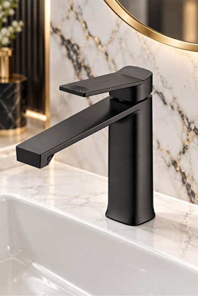 KUSTAR Jasper Mat Siyah Lavabo Bataryası Tek Kollu Modern Kare Tasarım Banyo ...