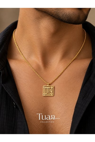 Tuan Collection Allah Written Kufi Steel Necklace Lacquer Plated Chain Spiritual Design Kufi Art Special Design Necklace