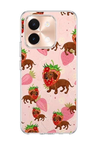 lelia Vivo Y28 Compatible Strawberry Sausage Dog Printed Transparent Phone Case