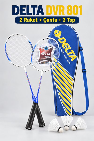 Delta DVR 801 Tek Parça Badminton Raket Seti 2 Raket + Taşıma Çantası + 3 Top