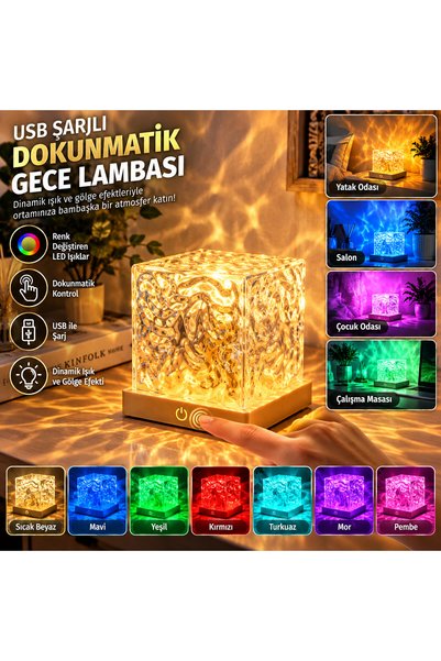 ebuuconcept gift shopping USB Şarjlı Dokunmatik Kristal Gece Lambası – Renk D...