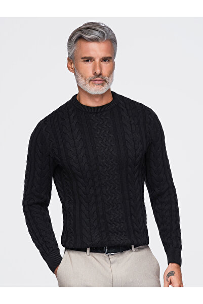 OMBRE Pánský svetr, klasický střih, kulatý výstřih OM-SWSW-0191 Černá