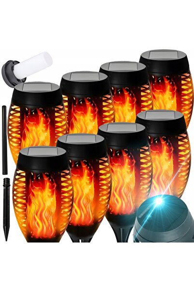 Retoo 8x Lampă solară de grădină, tip torță, cu efect de flacără LED, decoraț...