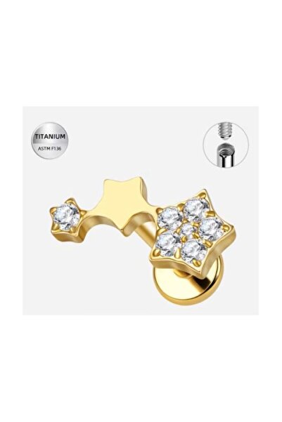 Funny Party Shop Piercing Labret Titan F136 Auriu– cu Trei Stele – 1.0 × 8 mm