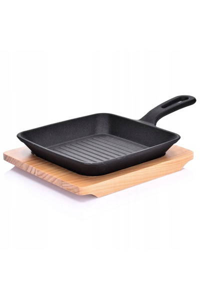 DUKAAN Plită grill din fontă cu bază din lemn de pin 15,5X24,5 cm MUSN DUKA