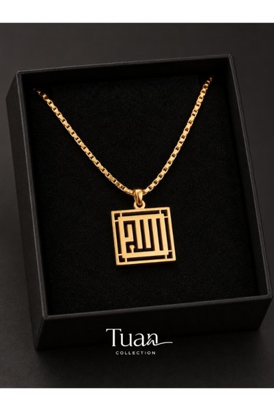 Tuan Collection Allah Written Kufi Steel Necklace Lacquer Plated Chain Spiritual Design Kufi Art Special Design Necklace