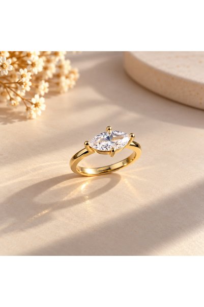 MİLANO BEAUTYS Gold Color Elegant Marquise Stone Women's Ring – Minimalist St...