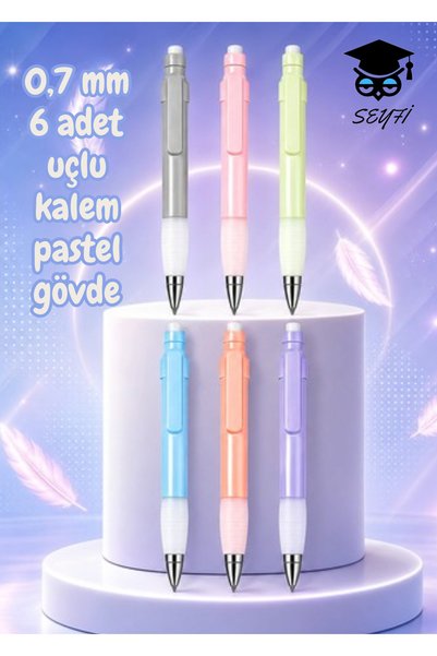 SEYFİKİRTASİYE 0,7 mm 6 adet uçlu kalem seti PASTEL renkler plastik gövde erg...