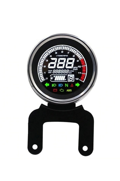 NO BRAND Tahometru digital rotund de 9,5 cm, LCD LED, 12000 RPM, pentru motoc...