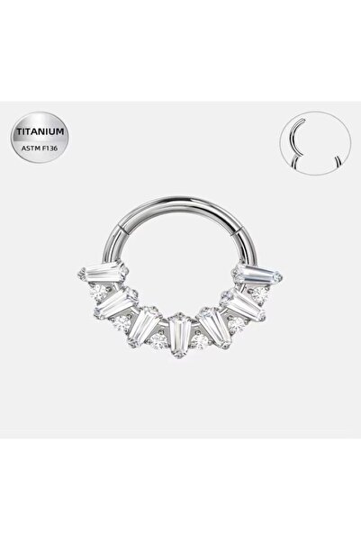 Funny Party Shop Silver titanium ring piercing with elegant crystals – 1.2 × ...