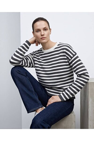 RYVAN Women's Crew Neck Striped Relaxed Fit Knitwear Blouse