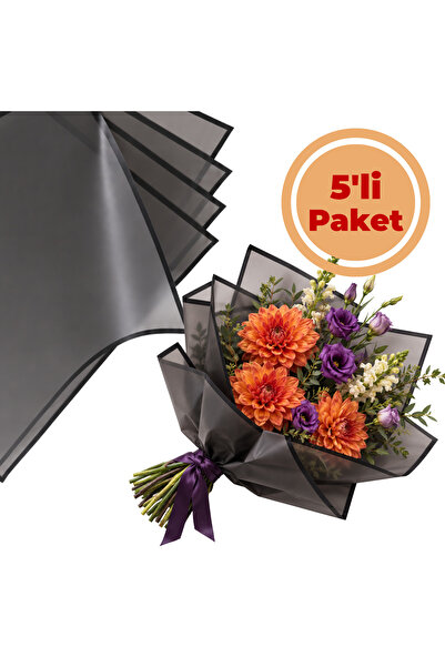 Renk İthalat Çiçek Ambalaj Kağıdı Siyah Kenar 5'li Paket 58x58 cm Buket Paket...