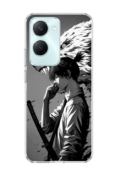 lelia حافظة هاتف شفافة مطبوعة بتصميم Anime Wolf Warrior متوافقة مع هاتف Vivo Y18