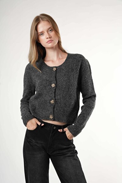 citycenterfashion Women's Wide Crew Neck Four Button Jazz Fabric Long Sleeve ...