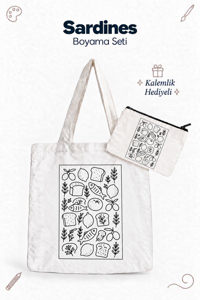 flaze Sardines Fish Lemon Patterned Bag Painting Set 35X40 cm 6-Piece Set Inc...