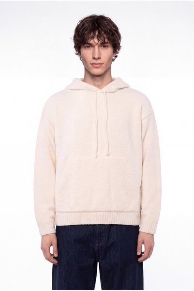 Machinist Men's Hooded Knitwear with Kangaroo Pocket, Ecru