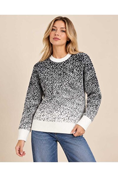 Benedetto New Season Black and White Gradient Patterned Crew Neck Women's Ove...