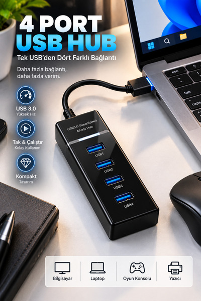 MATECHNO 4 Port USB 3.0 Hub Çoklayıcı 5Gbps Yüksek Hızlı USB Çoğaltıcı Adaptö...