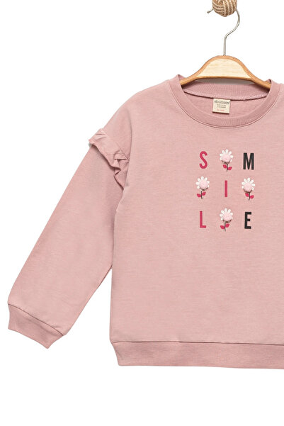 Divonette Girl's Pink Long Sleeve Pompom Sweatshirt - Basic Comfortable Sweatshirt with Text Pattern