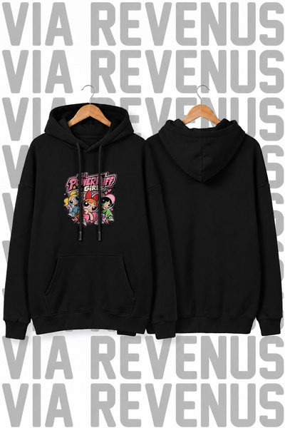 Vordevia Φούτερ με κουκούλα Powerpuff Girls με στάμπα, unisex, φαρδιά γραμμή