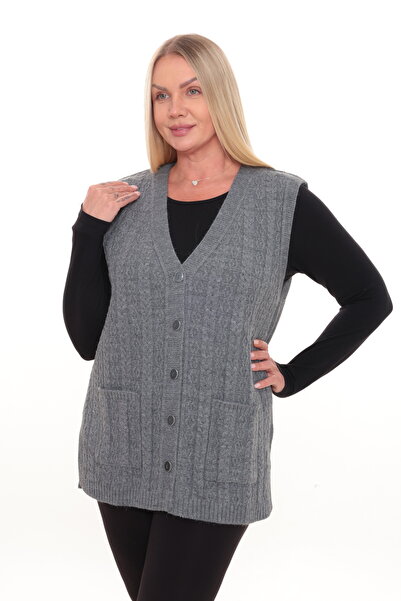 İKSUN Women's Buttoned Pocketed V-Neck Hattuş Knitted Wool Women's Mother's K...