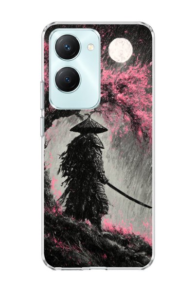 lelia Vivo Y18 Compatible Samurai Full Moon Printed Transparent Phone Case