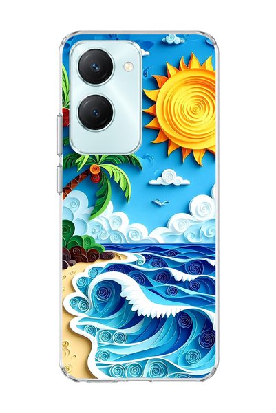 lelia حافظة هاتف شفافة متوافقة مع هاتف Vivo Y18 مطبوعة بتصميم Palmiye Sun Wave