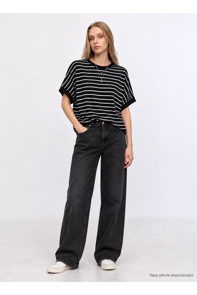 Serpirella Butik Crew Neck Striped Bat Sleeve Knitwear