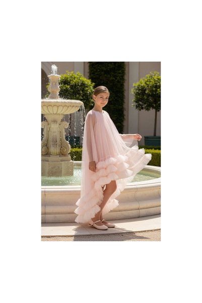 PAMİRAVM Powder Girls Layered Tulle Cape Dress
