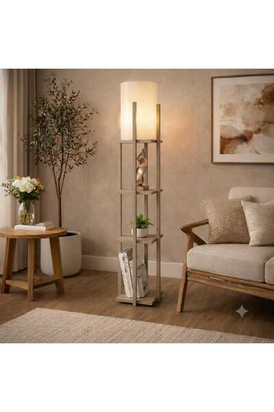 Türk Evi Modern Raflı Lambader – 4 Katlı Dekoratif Zemin Lambası, 134 cm
