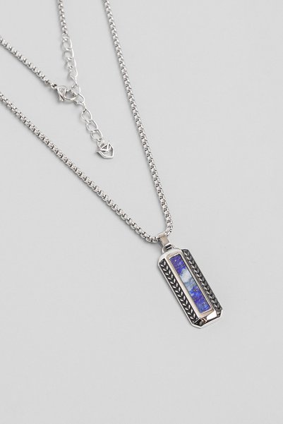So CHIC... Göktürk Oku Lapis Stone 60 cm Steel Men's Necklace