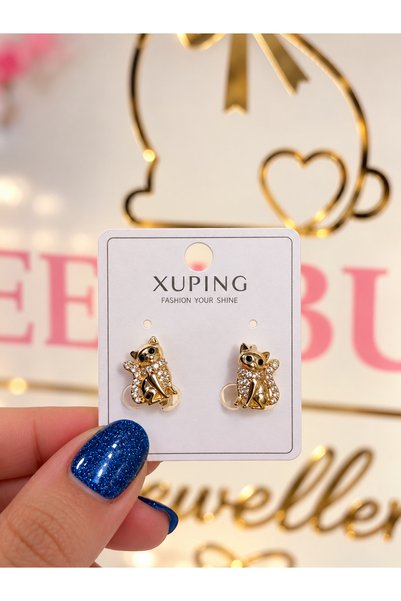 Sweet bunny Gold Color Crystal Stone Cute Cat Figured Earrings – Elegant Women's & Children's Earrings