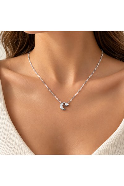 Silver Moon Star Necklace