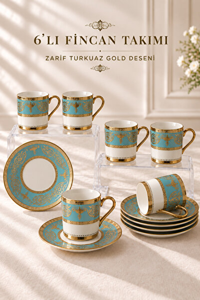 Queen’s Kitchen Şal Desenli Altın Detaylı 6 Kişilik Kahve Fincan Takımı