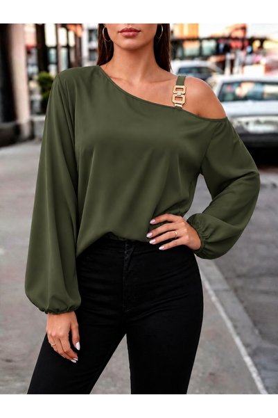 Sultanlıque Women's Stylish Blouse with Buckle Strap Detail and Asymmetrical ...